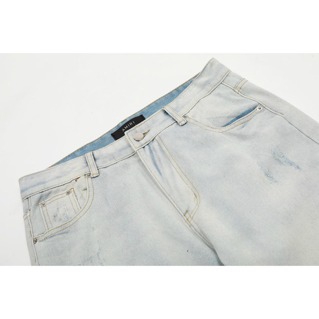 M01 Amiri Herren- und Damenjeans im amerikanischen Stil, trendig mit Stoffaufnähern, Löchern, Stickereien, lässige und modische High-Street-Hose