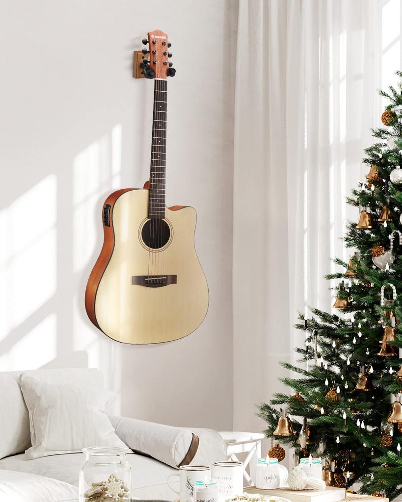 Donner Gitarrenaufhänger Wandmontage Schwarznuss-Material Belastbarkeit 10 kg mit Schrauben Bass/Ukulele (6 Stück)