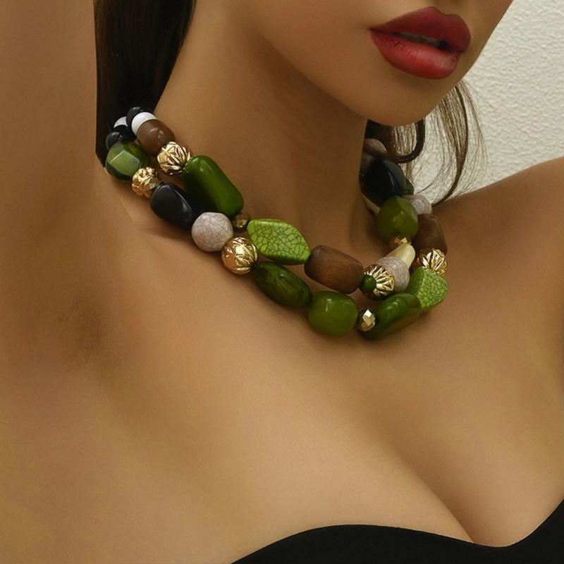 Artistic Vintage Inspired Thick Beaded Collar Necklace Featuring Mixed Charm And Adjustable Closure Design Jewelry