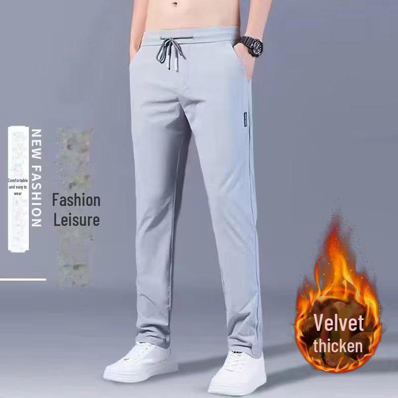 Men's Autumn & Winter Casual Korean-Style Straight Pants with Plus Velvet and Elastic Waist.