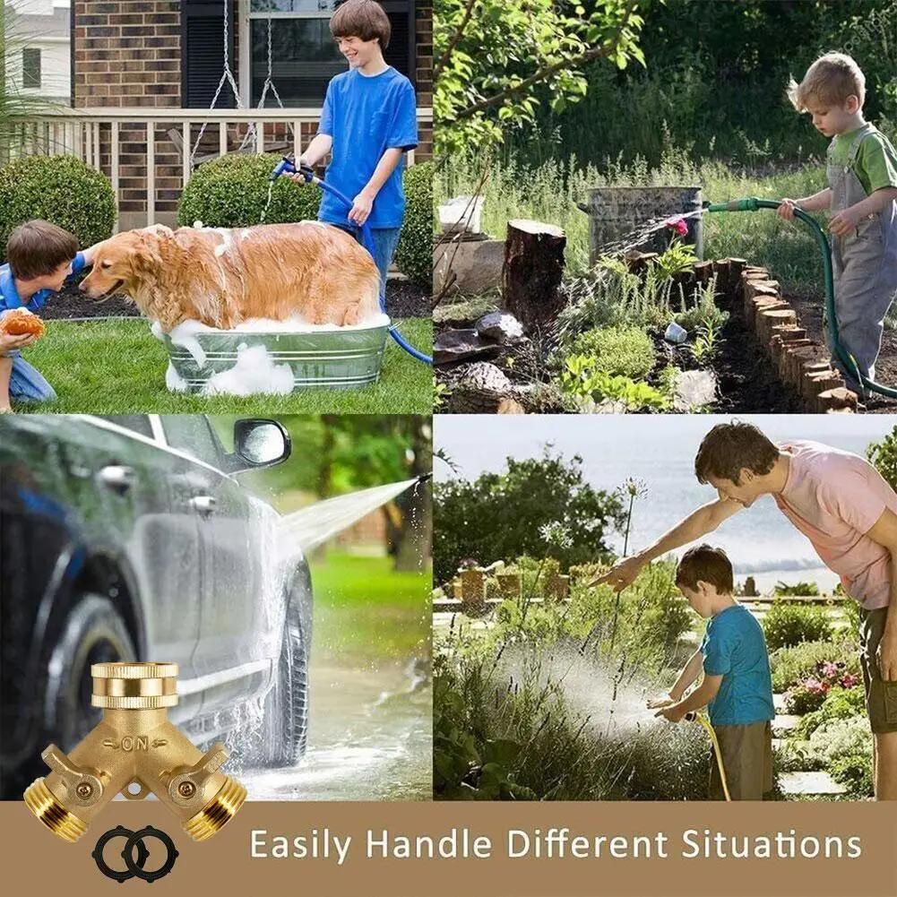 3/4 Inch 2 Way Brass Garden Hose Splitter Y-Type Tap Watering Connector Distributor for Outdoor Faucet 1/2/3 Set