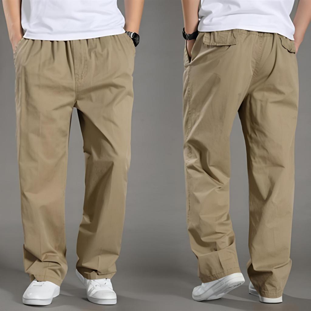 Men Cargo Pants Spring Fall Elastic Waist Drawstring Solid Color Casual Loose Large Pocket Soft Male Straight Wide Leg Trousers Menswear