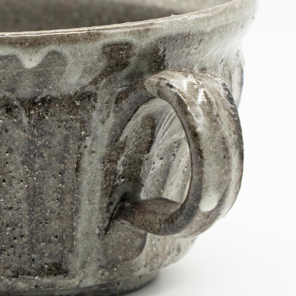 Marui Seito Shigaraki Ware Hechimon Soup Cup, 350ml Capacity, Silver Gray Carving, Gray, MR-3-4415