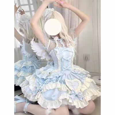 Krásné Kawaii Šikmé Rameno Slim Lolita Šaty Dámské Sladký Design Mašle Odhalená Ramena Špagetová Ramínka Šaty Elegantní Roztomilé