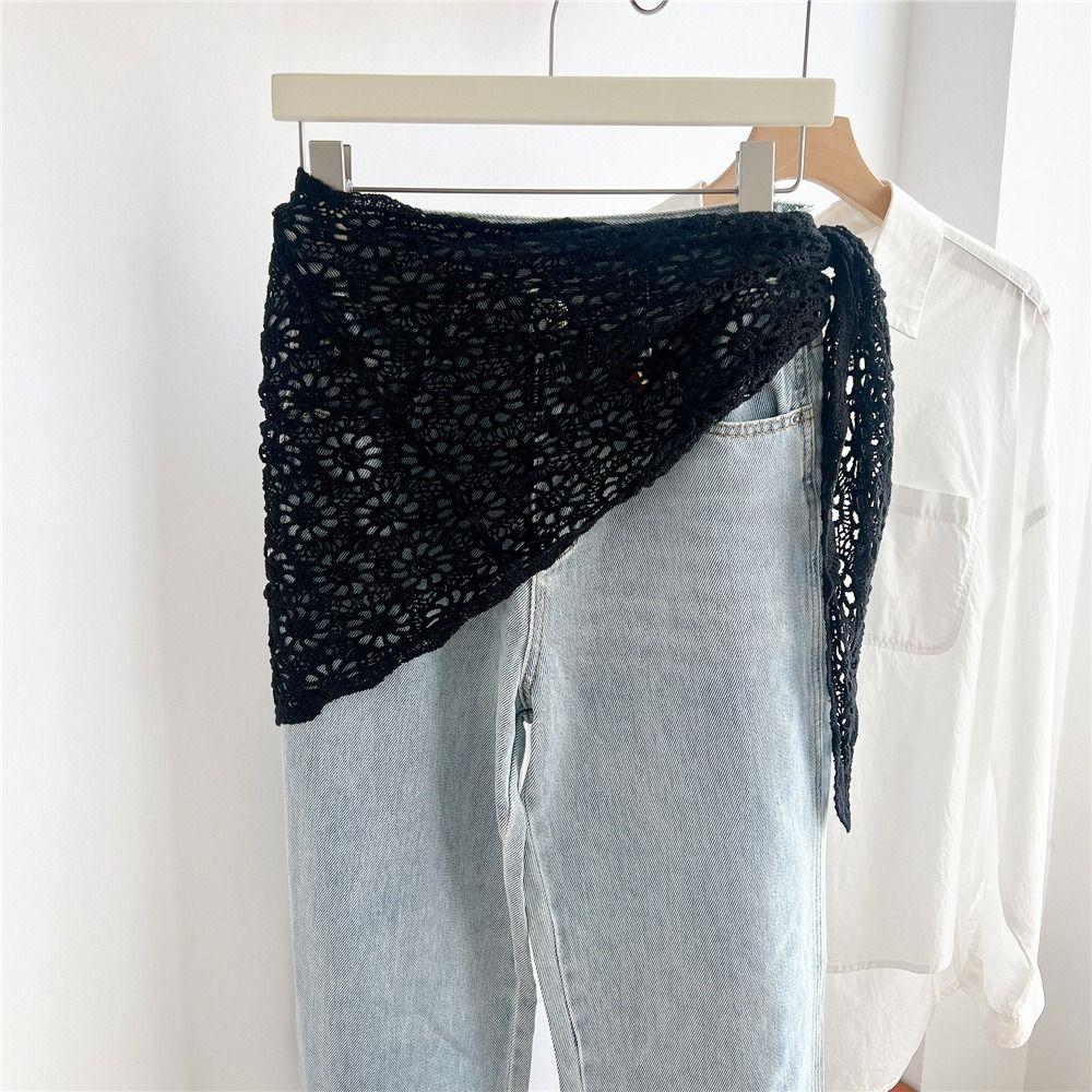 White Knitted Triangle Scarf Ethnic Style Crochet Flower Scarves Hollow Out Lace Shawl  Summer