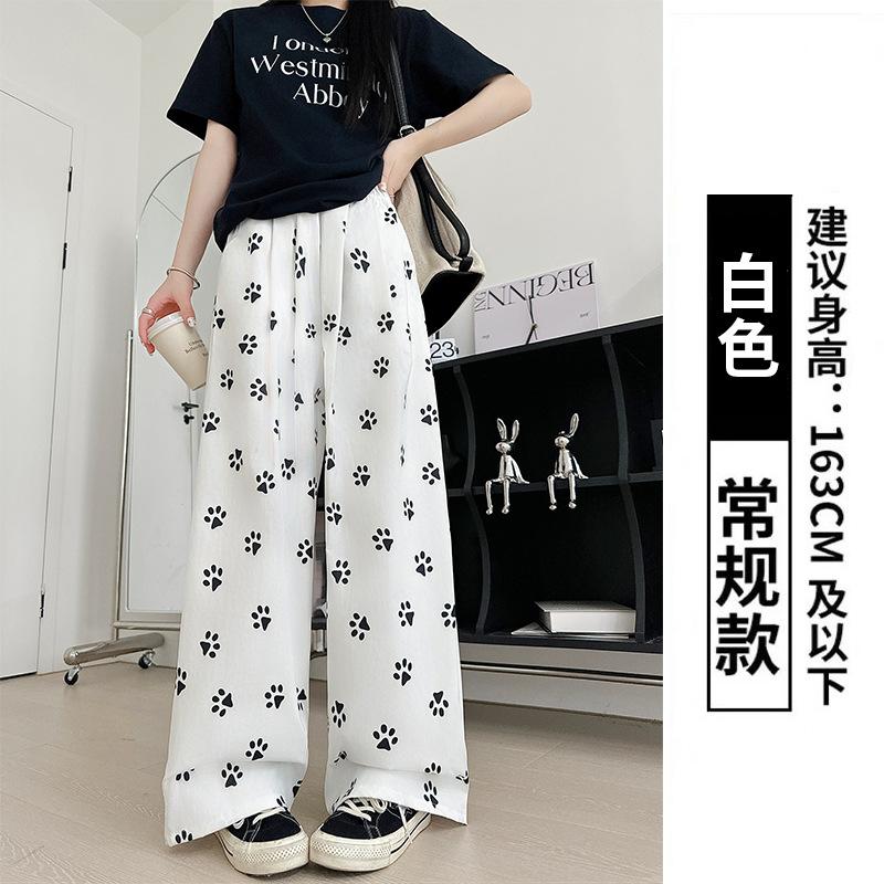 

Dog paw printed Yamamoto pants women s spring and summer new high-waisted drape casual pants, thin and lazy white wide-leg pants S