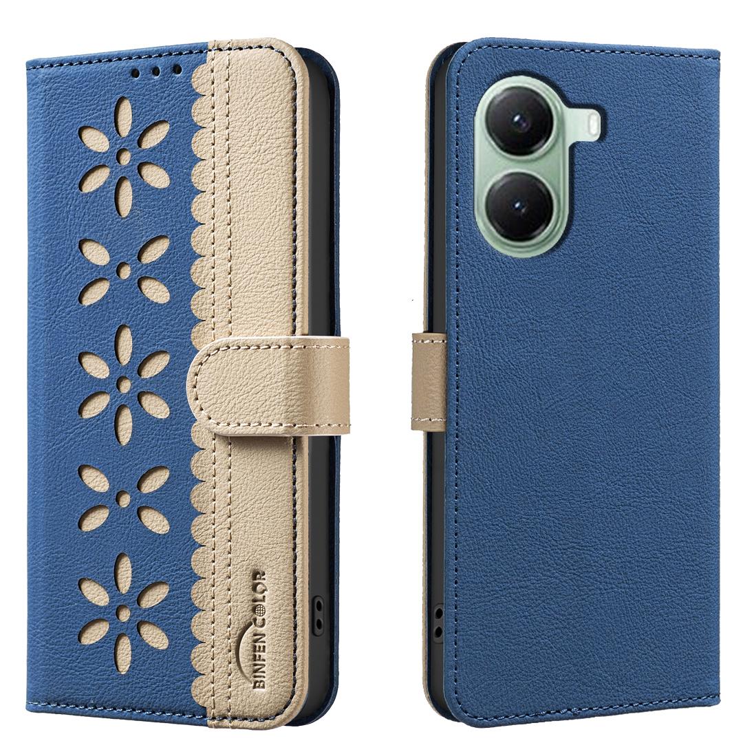

For Xiaomi Redmi Turbo 4 5G/Xiaomi Poco X7 Pro 5G Leather Case BINFEN COLOR BF36 Floral Pattern Phone Cover RFID Blocking Wallet Stand Dark Blue