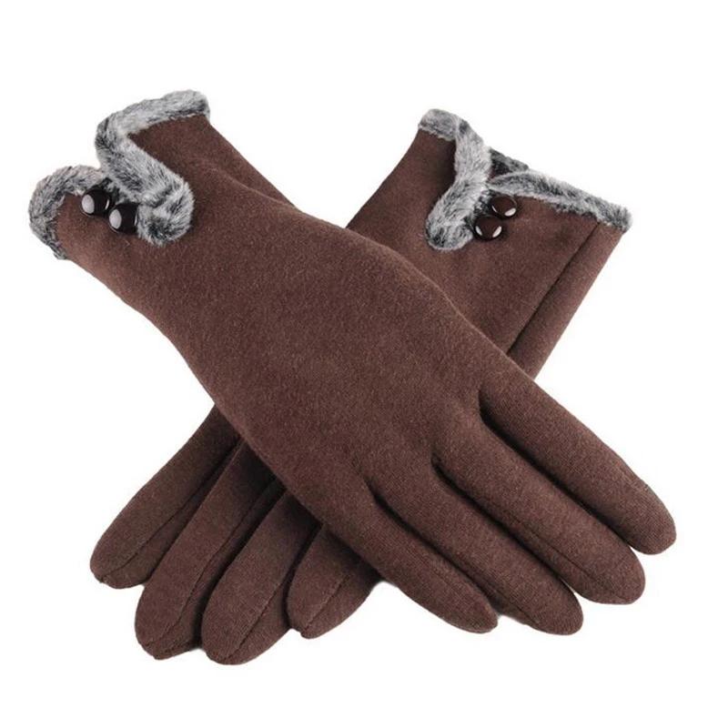 Women Plush Button Double Layer Cotton Touch Screen Driving Gloves Winter Cashmere Thicken Full Finger Cycling Warm Mittens
