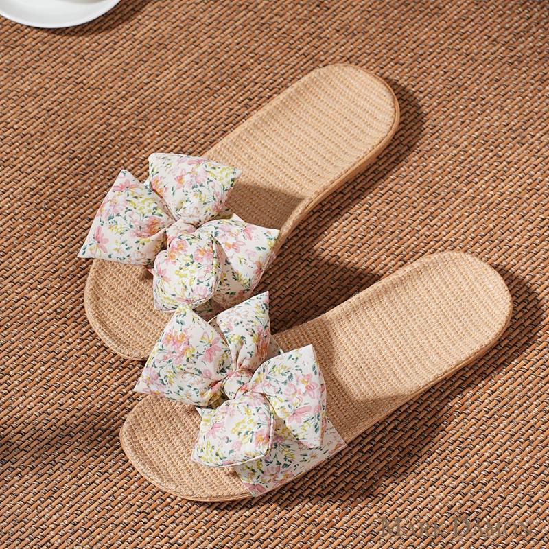 Damen Sommer Leinen Schleife Hausschuhe - Vielseitige Indoor & Outdoor Weichsohle 2025 Edition
