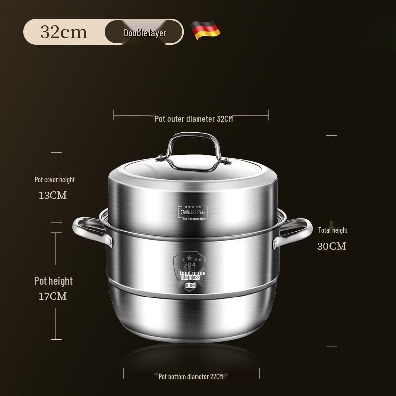 32CM Stainless Steel Double-Layer Steamer Pot