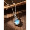 1pc Thorn Vine Moonstone Imitation Necklace, Vintage Distressed Blue Iridescent Water Drop Pendant