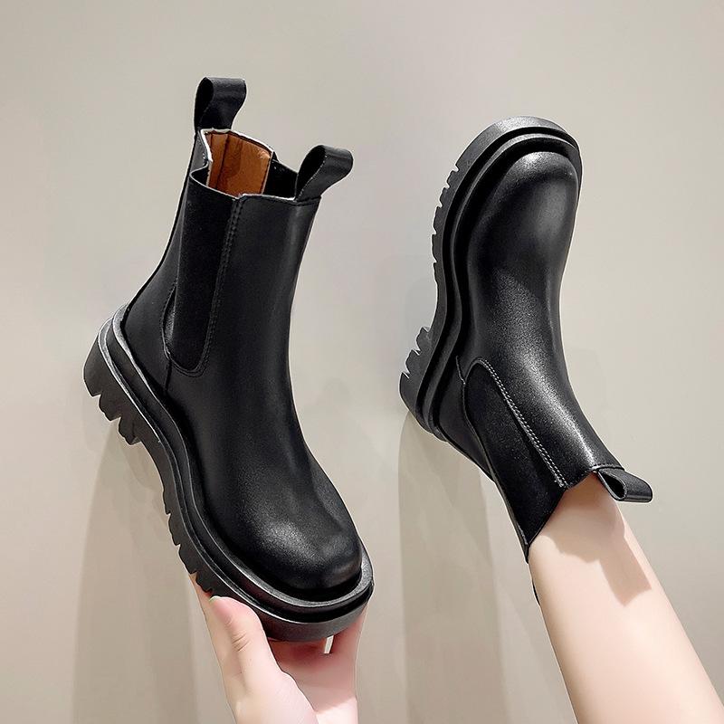 Fashion Winter Boots Lady Women's Rubber Shoes Rain Boots-Women Zipper Round Toe 2024 Med Autumn Ankle Lolita Large Size Rock Fabric Hoo