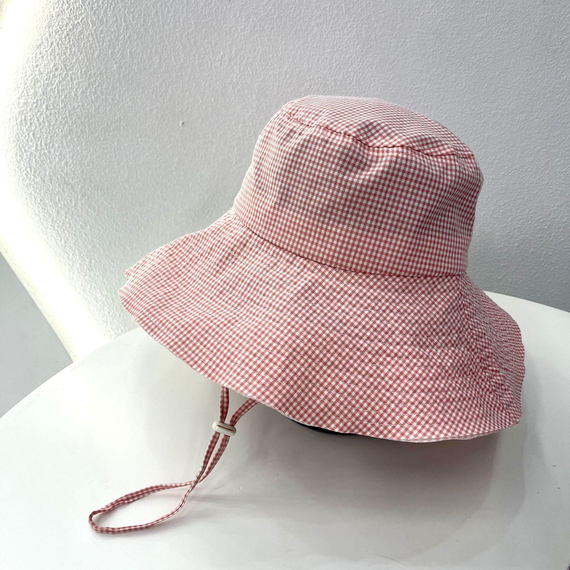 

Панама в клетку с широкими полями женская летняя дорожная универсальная для маленького лица солнцезащитная тонкая шляпа маска для лица солнцезащитная шляпа тренд Adult (56-58cm) розовый