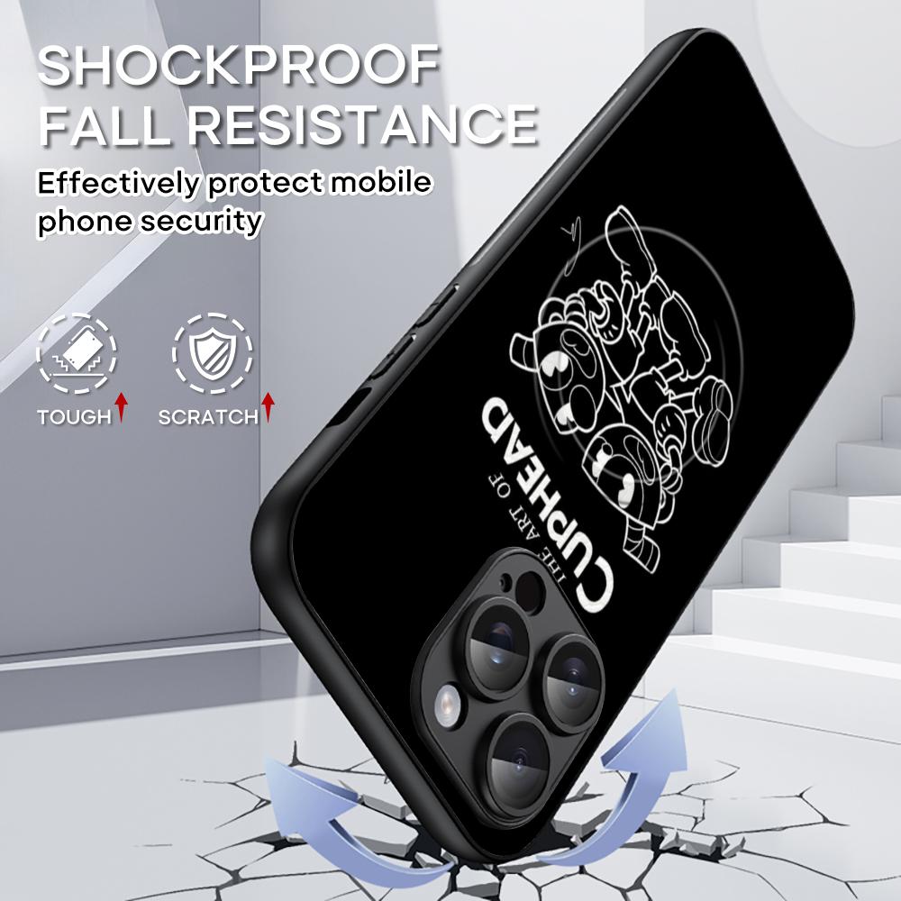 Cute cup-Head classic cartoon pattern Phone Case For iPhone 17 16 15 14 13 12 Plus Pro Max High-end Luxury Magsafe Sheepskin