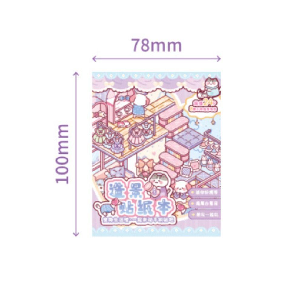 Kawaii 3D Landscape Sticker Book Zoo 8 Scenes Miniature Scene Collection Visual Stacking DIY Cabin Scene Sticker