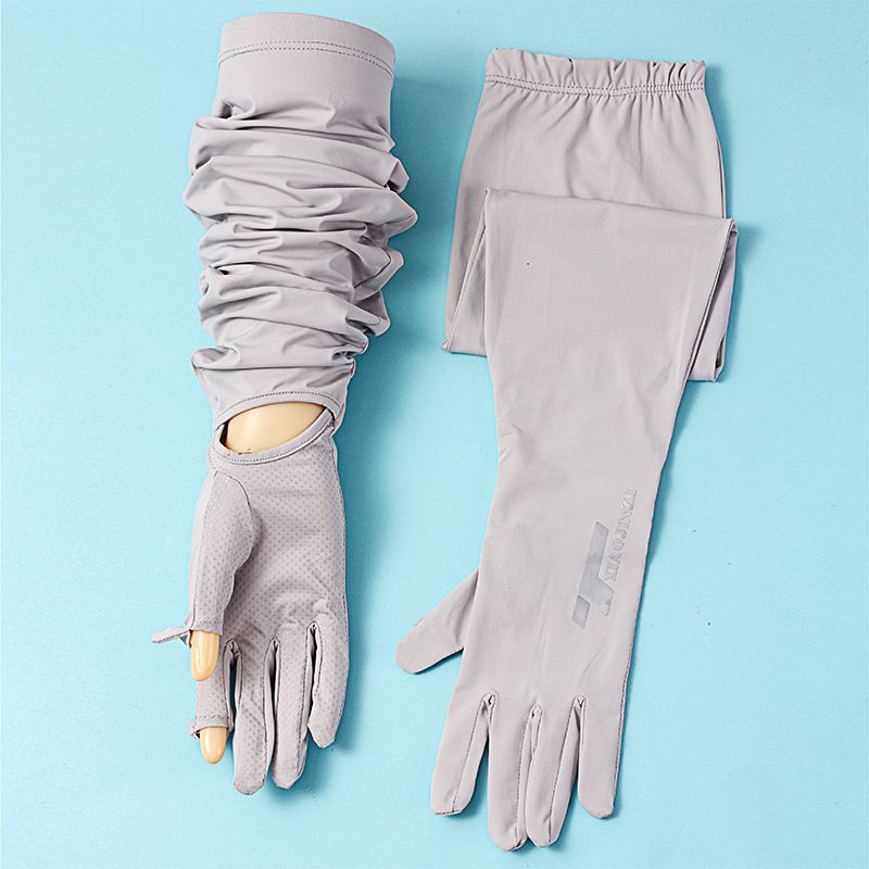 

Summer Long Ice Silk Sun Protection Gloves for Women Detachable Non Slip Touch Screen Open Finger Cycling and Driving Outdoor Arm Guard Sleeves Ice silk Long removable finger smoke ash All yards
