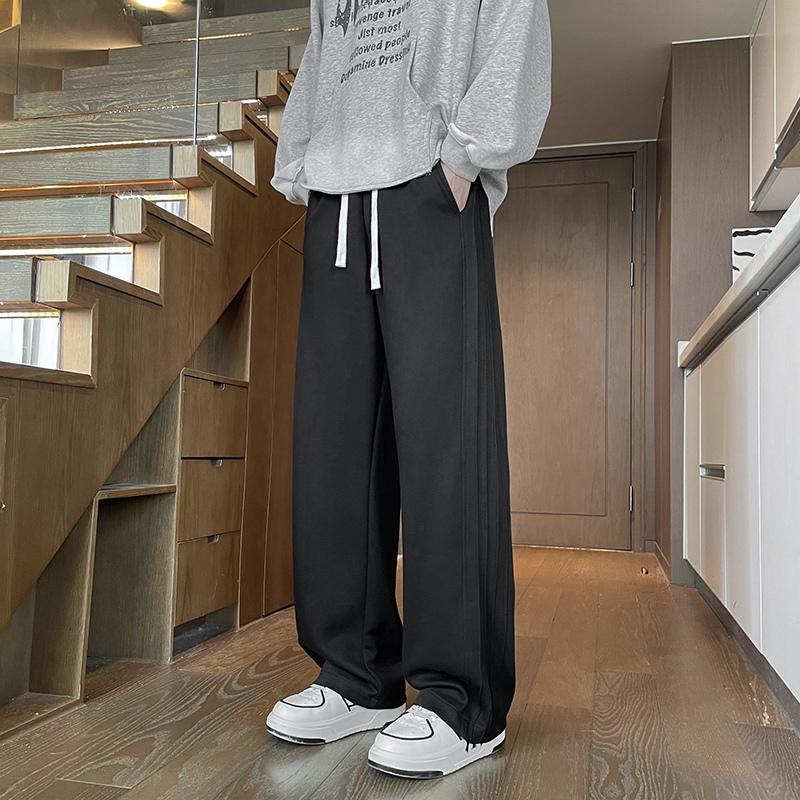Pure Cotton Knitted Straight Line Pleated Men's Spring and Autumn American High Street Loose Wide-leg Floor Casual Trousers