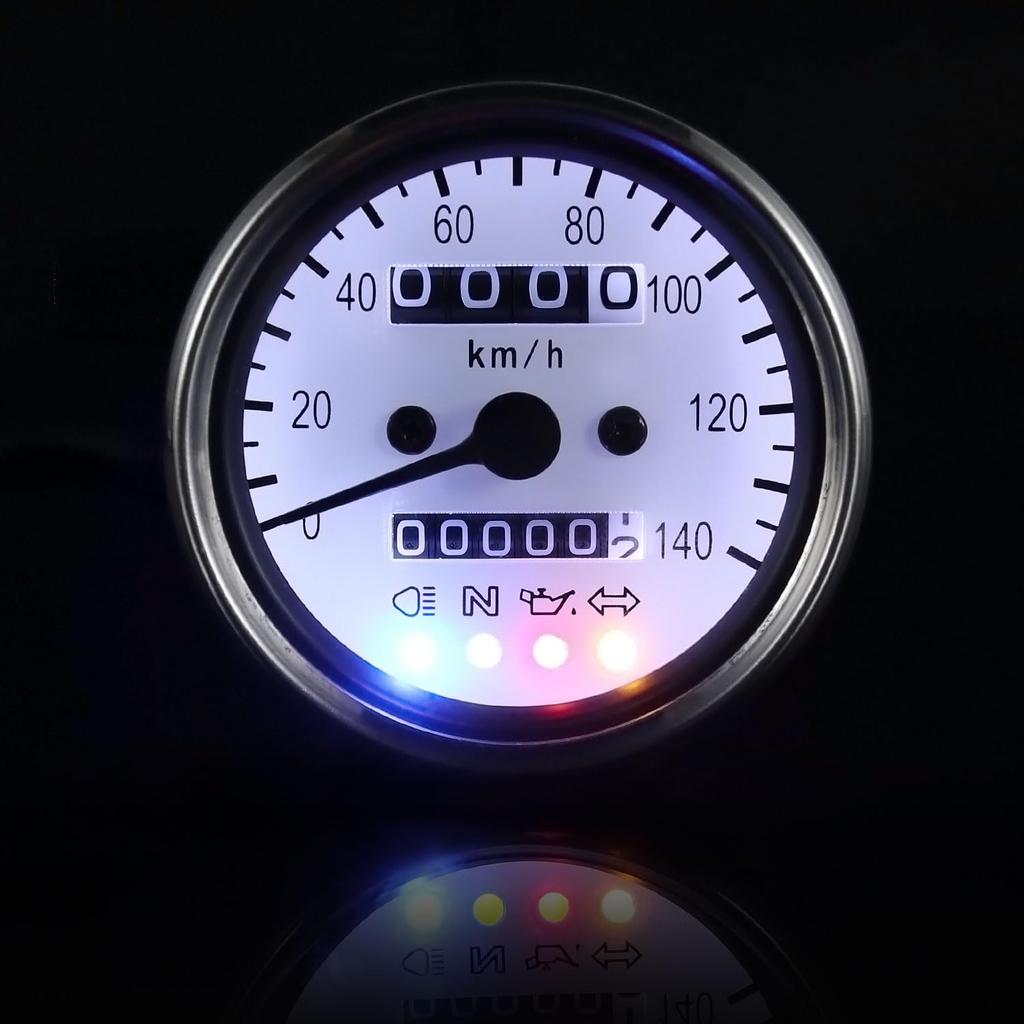 Motorcycle 140km/h Mechanical LED Speedometer 60mm White Panel (White LED)