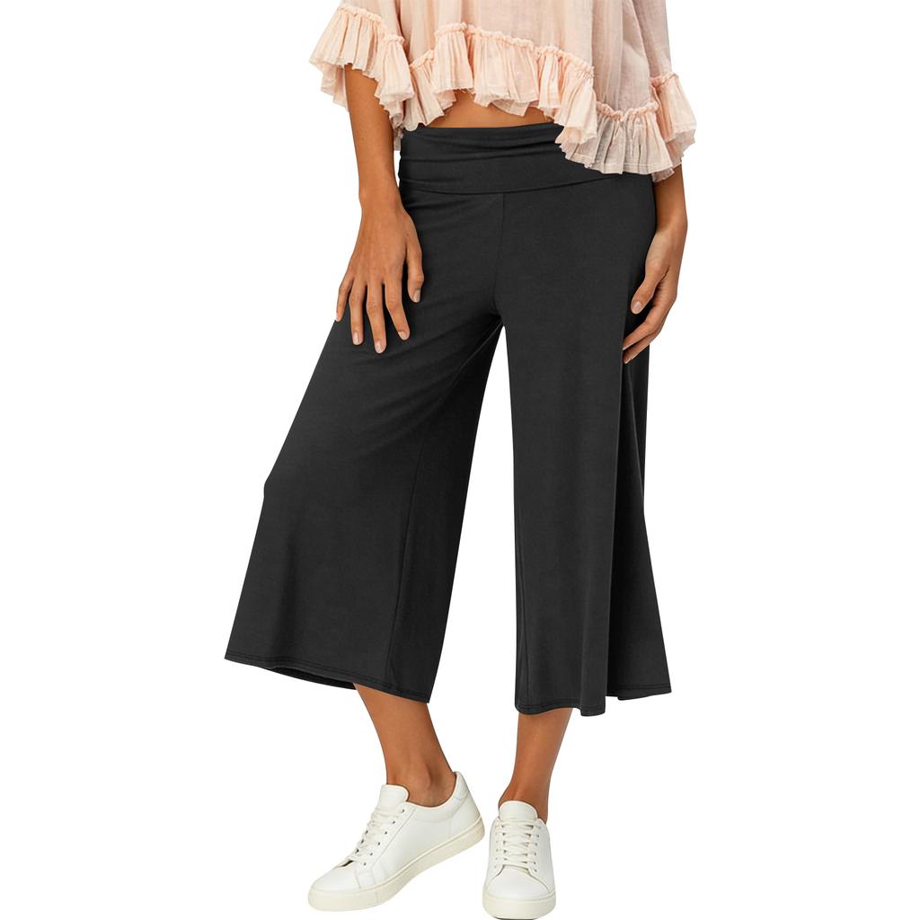 Pantaloni Capricci Larghi Elasticizzati a Vita Alta 3/4 da Donna Vestibilità Casual Pantaloni Lunghi con Tasche