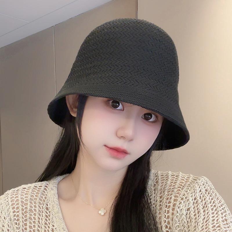 Women's Straw Hat Woven Sunshade Beach Hat Summer Hollow Breathable Bucket Hat Beach Sunshade Hat
