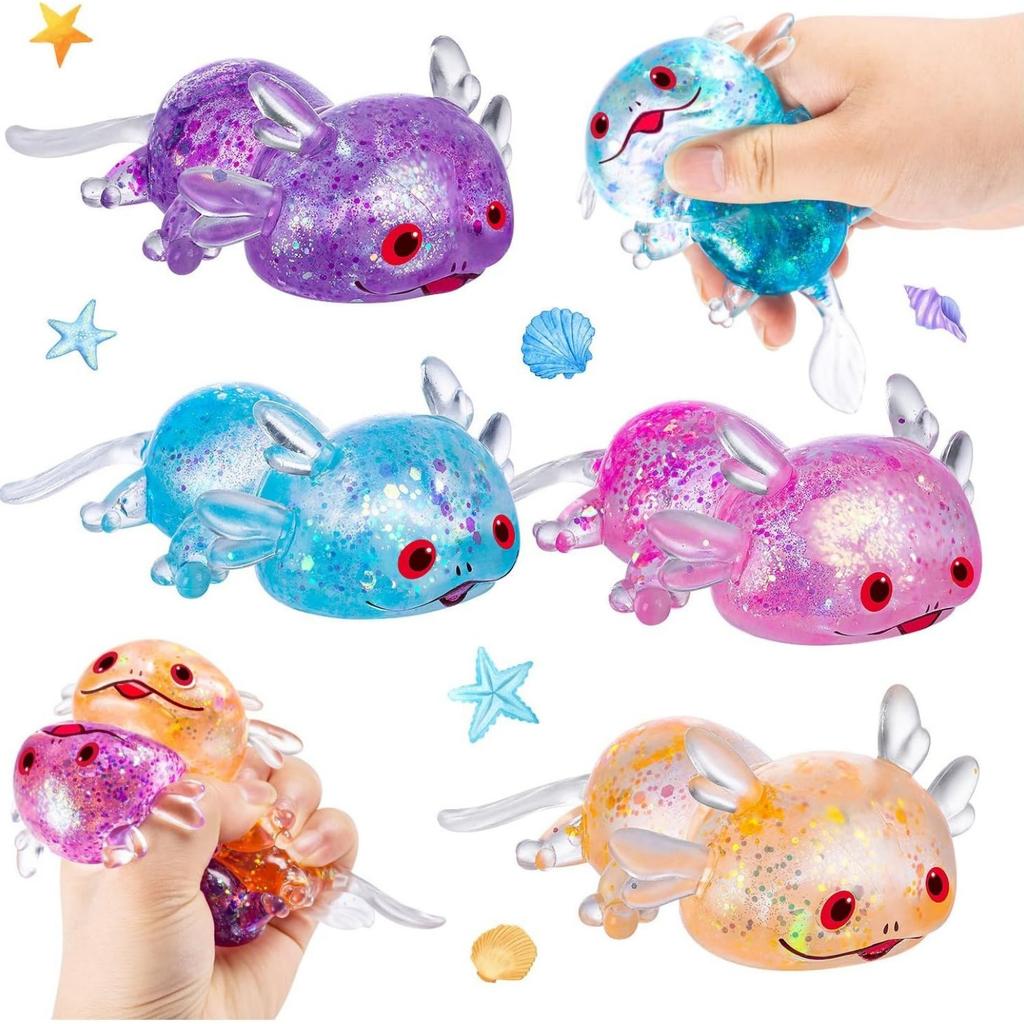 Pallina Anti-Stress Axolotl Glitterata Giocattolo Sensoriale Fidget Animale Carino da Spremere per Adulti Bambini Classe Festa di Compleanno Regalo
