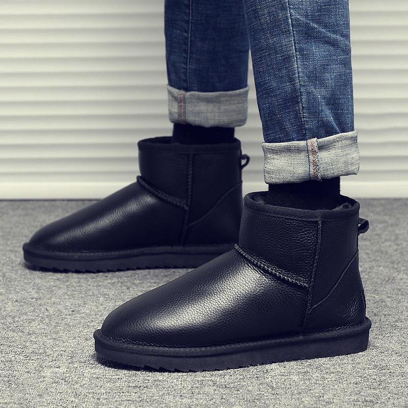 Men’s Winter Waterproof PU Leather Snow Boots with Velvet Lining, Non-Slip, Large Size