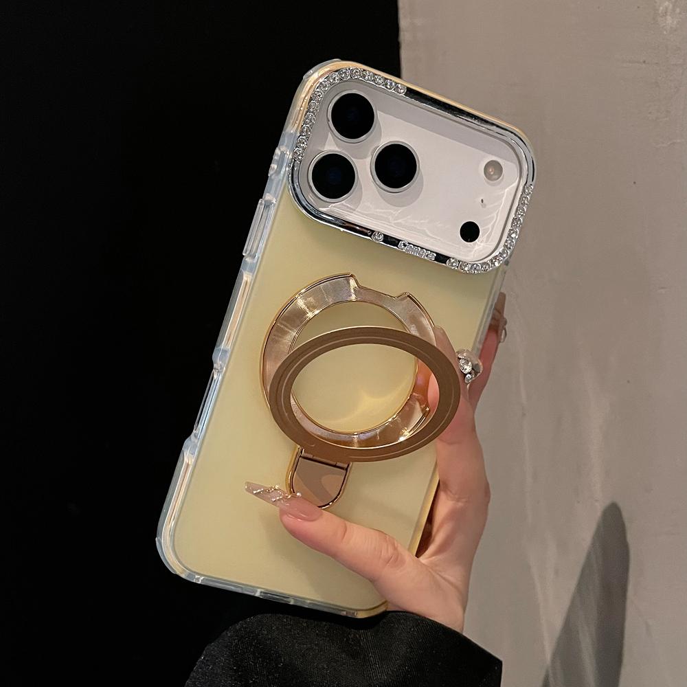 KEYSION Magnetic Jewelled Case for iPhone 16 17 Pro Max Air 16 Plus Transparent Matte TPU+PC Shockproof Ring Stand Phone Cover