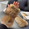 Winter Real Rabbit Fur Gloves Cute Plush Thickened Plush Warm Half-finger Gloves Elastic Women