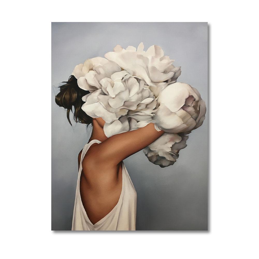 Nordic Home Decorative Poster Women with Rose Flowers Head Wall Art Canvas Painting Modern Interior Living Room Decor No Frame