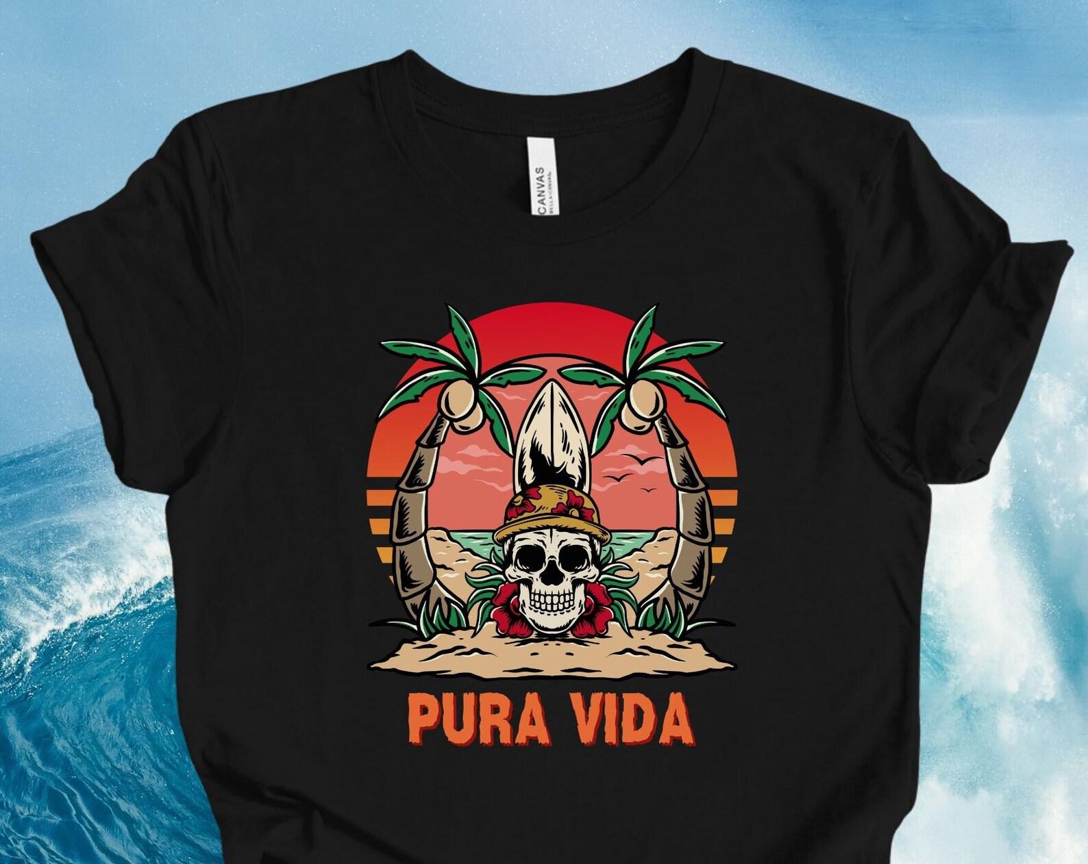 Pura Vida Surfing T-Shirt: Skeleton King Surfboard, Costa Rica 4XL
