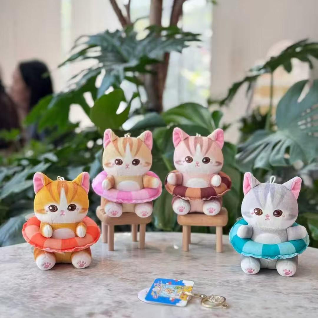Shark Cat Plush Keychain Doll: Cute Kitten Swim Ring Pendant 12cm