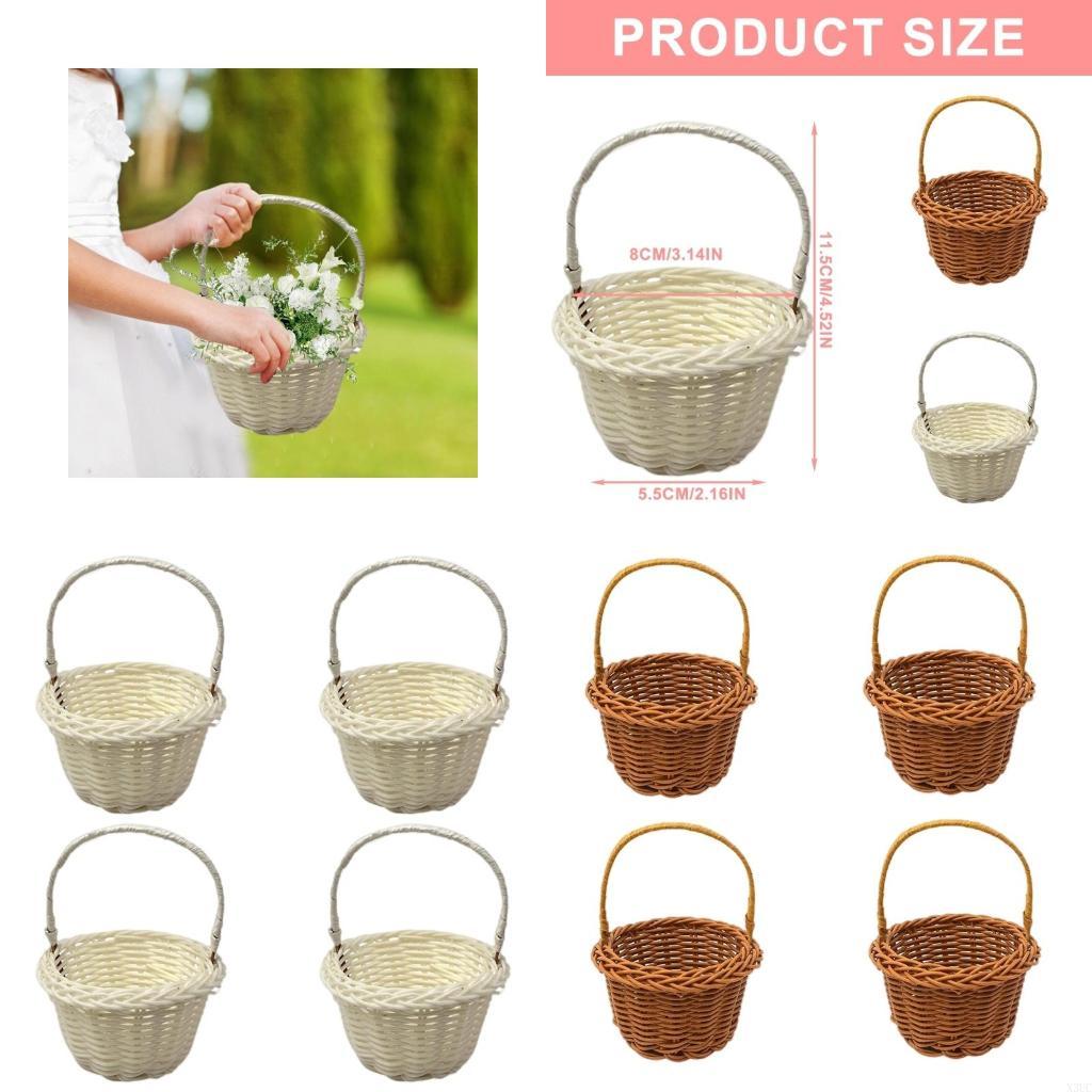 4x Handmade Rattan Basket Delicate Basket for Home Decoration and Wedding Flower X3UC