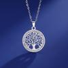 Women's Stainless Steel Gold-Color Tree of Life Necklace with Clear Zircon round Pendant Luxury Jewelry Gift for Weddings