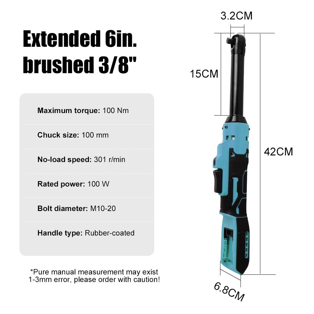 

6-Inch Extension High Torque Electric Wrench 21V Lithium-Ion 3/8″ Ratchet Wrench Ratchet Tool Compatible with Dewalt or Makita