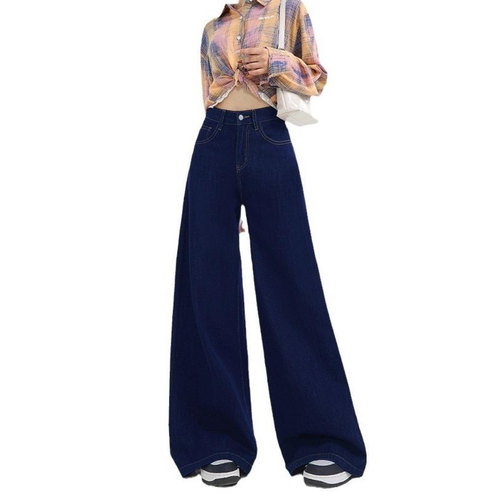 Personalized dark blue loose wide-leg jeans women's new spring and autumn high-waisted thin and drape floor-mopping jeans
