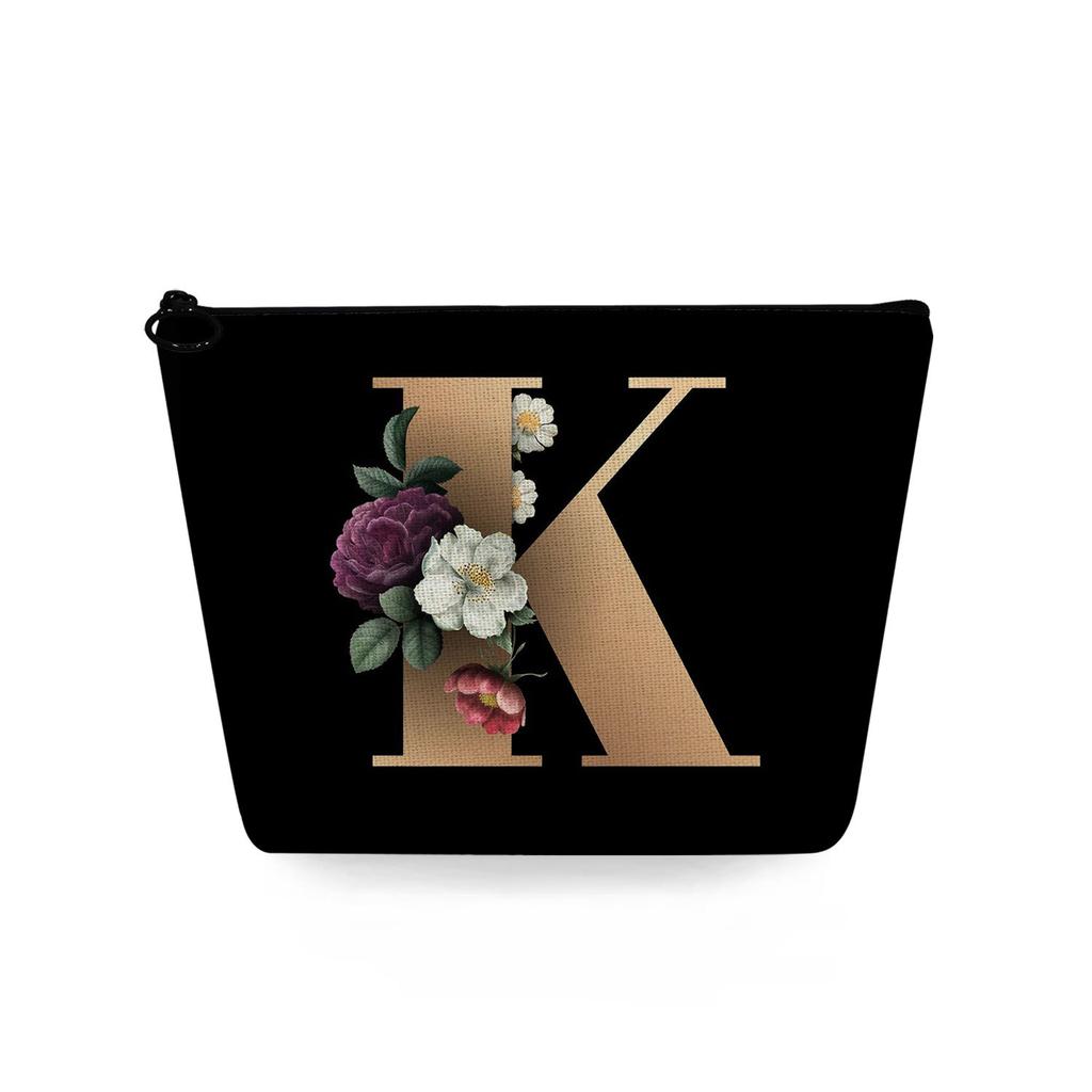Women Black background letters Print Cosmetic Bag Toiletries Organize Travel Storage Case 6729 KTB