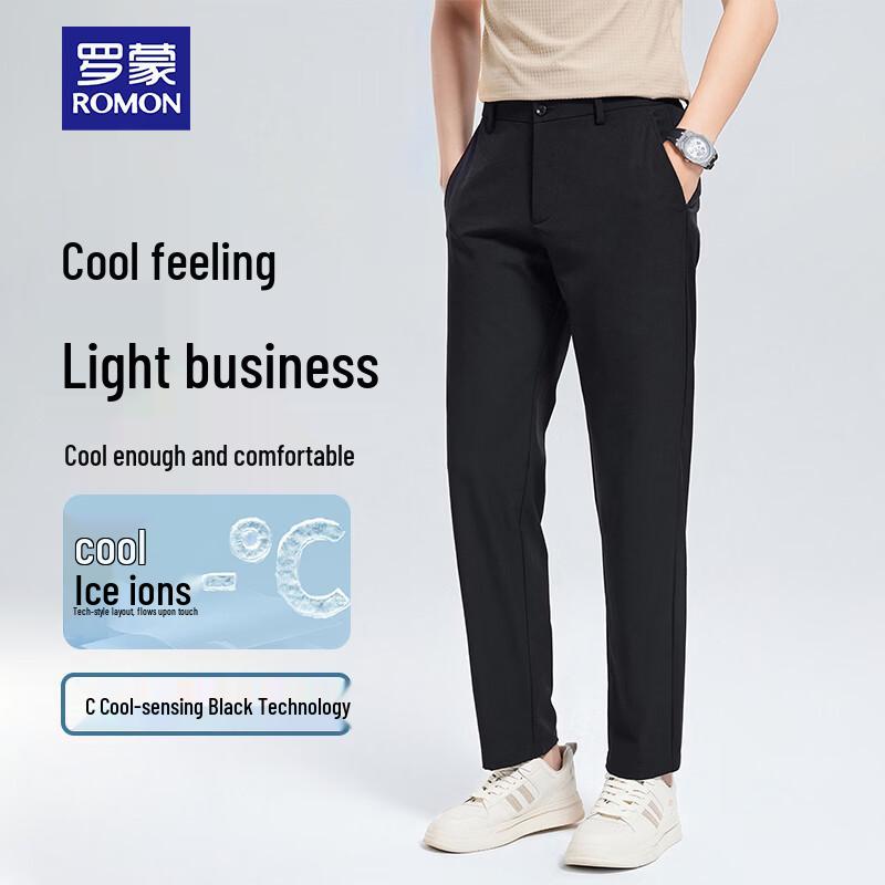 ROMON Men s Summer Ice-Cool Straight-Fit Business Casual Trousers 38