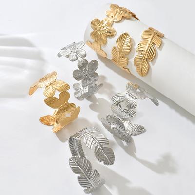 European and American Exaggerated Heavy Industry Metal Leaves Flower Opening Bracelet Ins Cold Wind Simple Jewelry Women