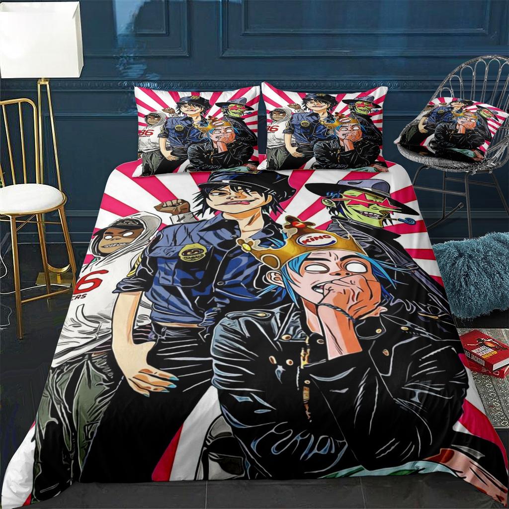 Musikband Gorillaz Bettwäsche-Set Anime Bettbezüge Doppelbett Einzelbett Größe Bettwäsche Bettdeckenbezug Cartoon Kinder-Bett-Set Für Zuhause