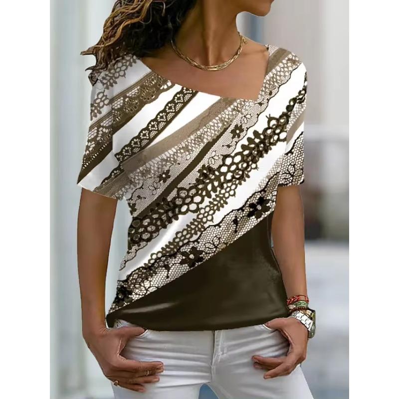 Dame Maleri T-skjorte Grafisk Trykk V-hals Basic Topper Kort Ermet T-skjorte XS-8XL/3D-trykk