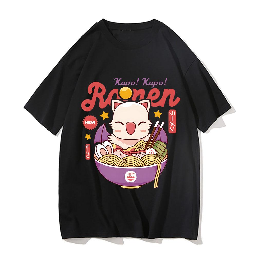 Moogle Kupo Ramen T-shirt Cute Cat Popular Shirt Men Short-Sleeve Streetwear Tshirt Summer Pure Cotton O-Neck Oversized Tops