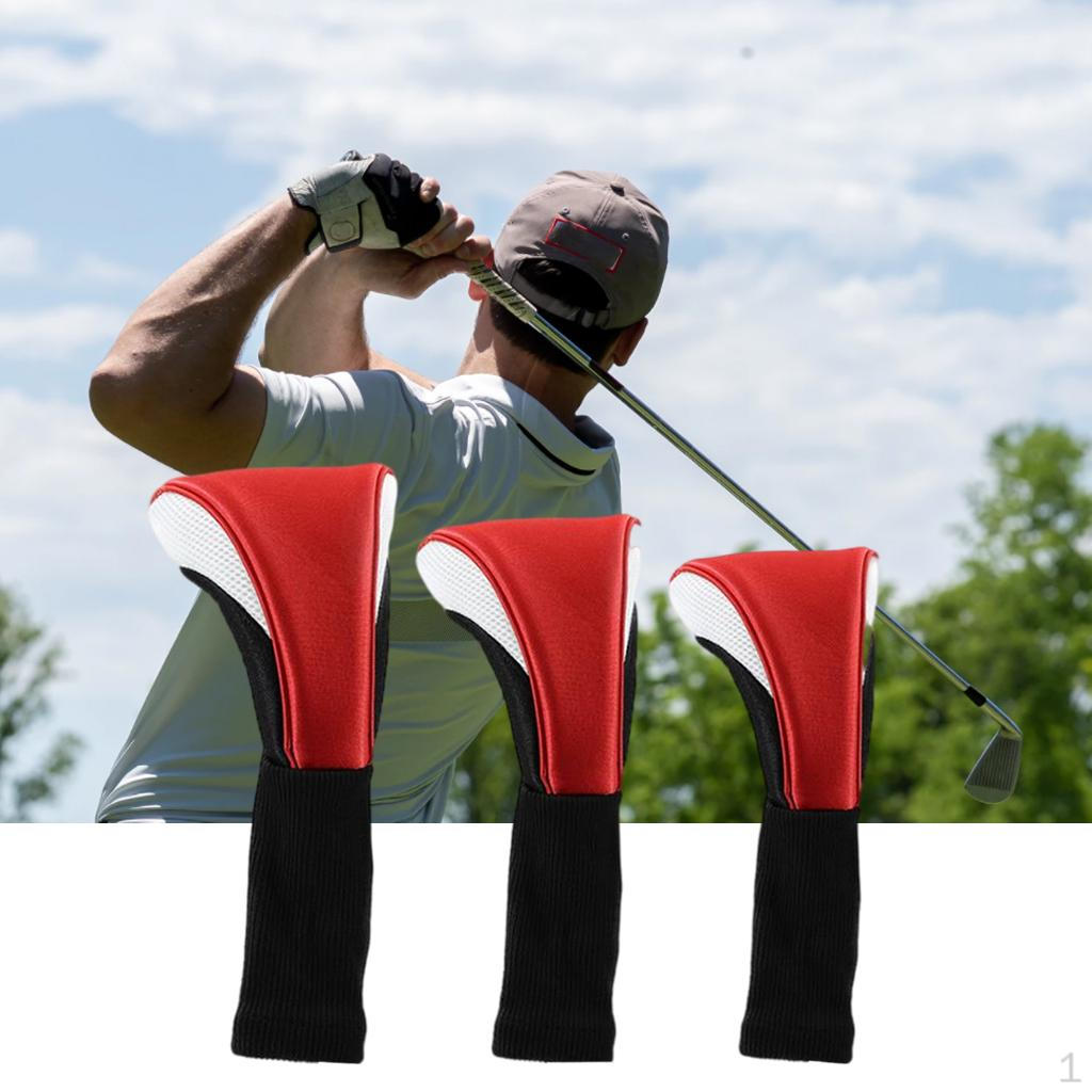 3 Pieces Golf Clubs Head Covers Driver 5 Woods Nylon Traditional Protective Red White