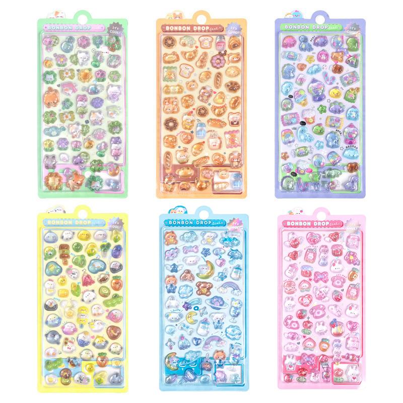 

6 Sheets Funny Bear Dinosaur Rabbit 3D Relief Stickers Scrapbooking Diy Diary Decor Journaling Stationery Kawaii Donut Decals