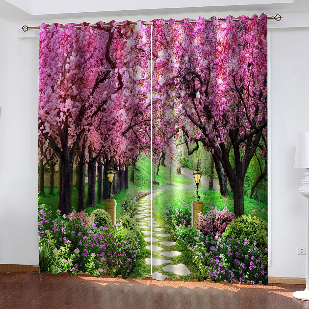 Ready-made Natural Senery Forest Sunset Thin Window Curtains For Kids Bedroom Living Room Bathroom Kicthen Door Hall Home2Pieces
