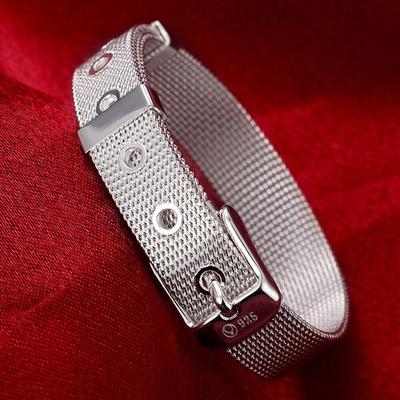 925 Sterling Silver Strap Wrist Cuff Bracelets For Women Men Trendy Jewelry Bracelet
