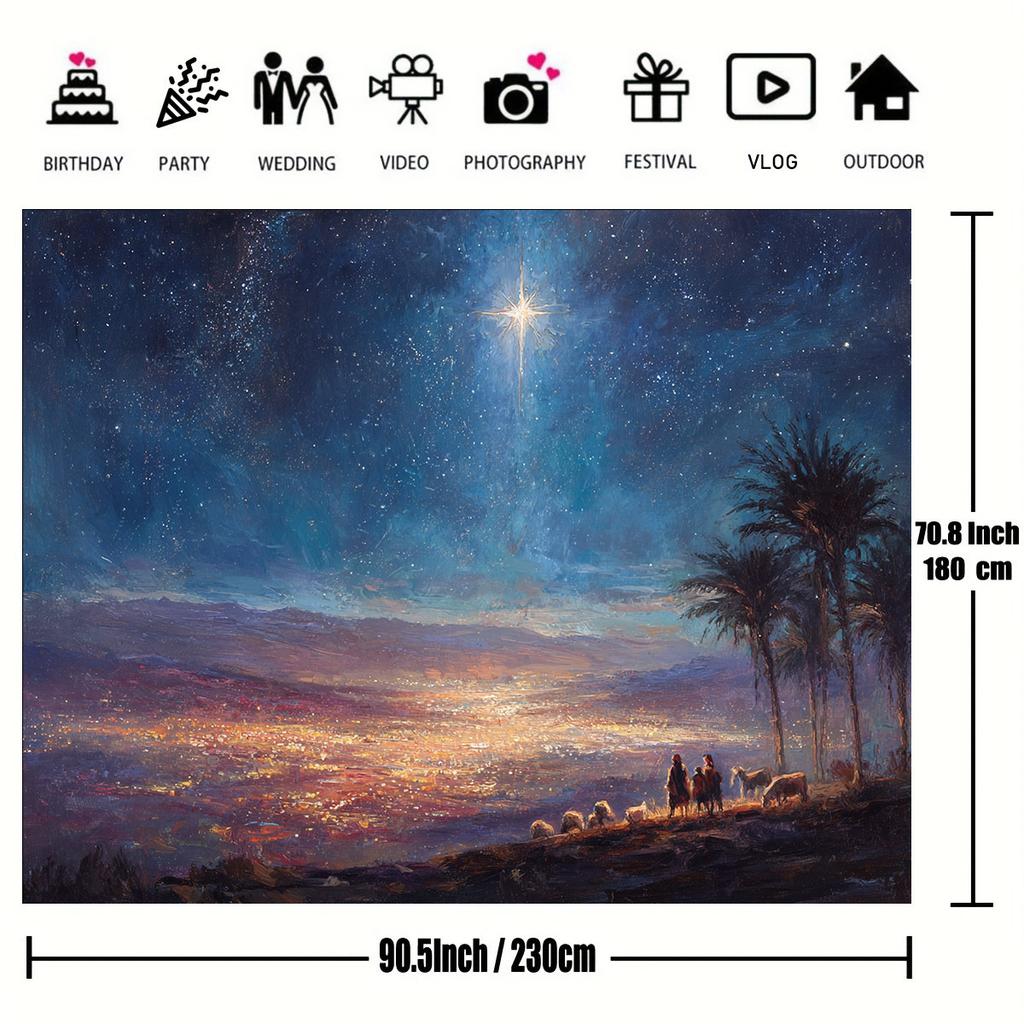 2D flaches 1-teiliges Polyester-Hintergrundtuch für die Weihnachtskrippe - Sternennacht Weihnachtliche religiöse Dekoration