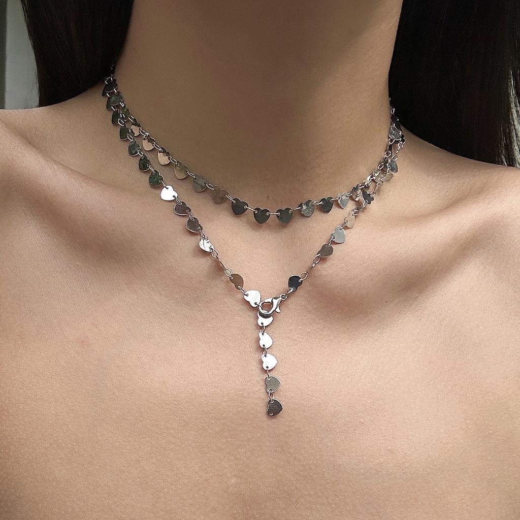 Love-shaped long eye fringed necklace for women, stacked with multi-layer Y-shaped imitation pearl holiday jewelry