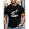 T-shirt da uomo taglie forti, vestibilità rilassata e casual, per il tempo libero, T-shirt estiva a maniche corte con motivo di rugby della Nuova Zelanda, taglia forte