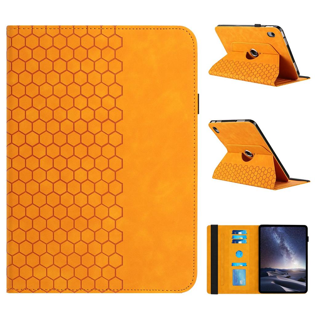 For iPad 10.9 (2022) Leather Case Rotatable Honeycomb Imprinted Shockproof Tablet Cover with Stand