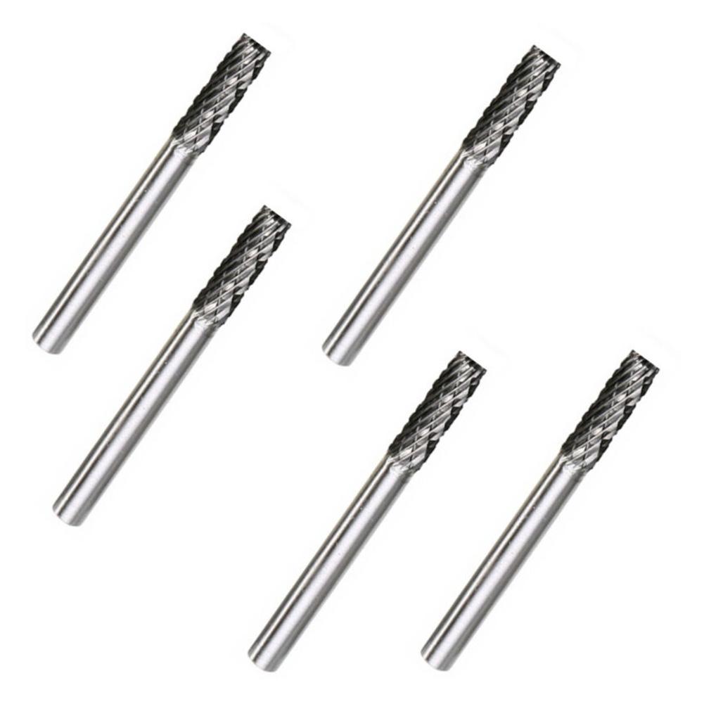 Professional Grade 5pc Carbide Burrs Set 3x6mm Rotary Drill Bits for Welding Metal Deburring and Wood Sculpting